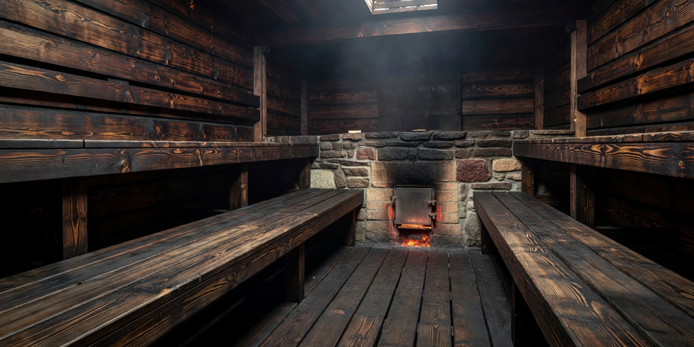 Estonian Savusann Smoke Sauna in a serene birch forest setting