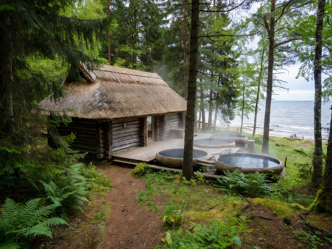 Latvian Jurmala Pirts Wellness Pavilion near Baltic forest